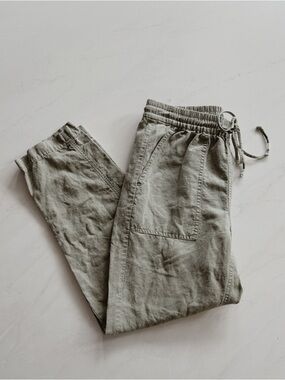 J.Crew Reimagined Linen Blend Pants XS Olive Green Cropped Elastic Waist